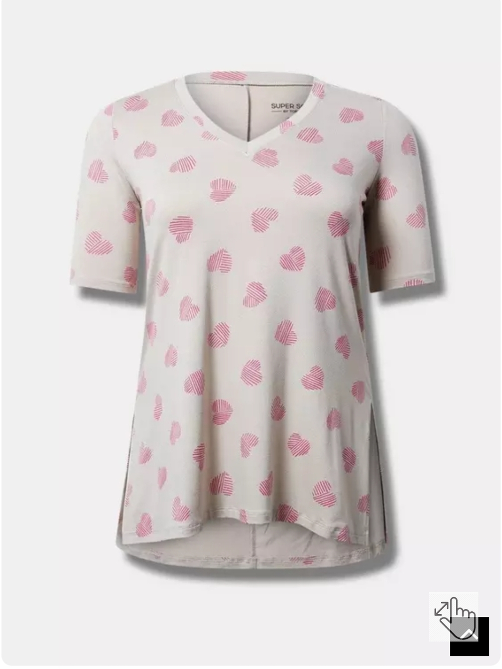 Super Soft V-Neck Tunic Tee with Pink Heart Print